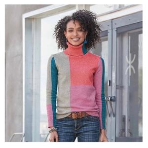 Sundance Color-block Turtle Neck Sweater Size Sm